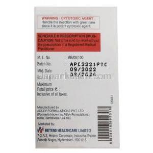 Paclitero 30 Injection, Paclitaxel　30mg, Injection vial, Hetero Healthcare, Box information